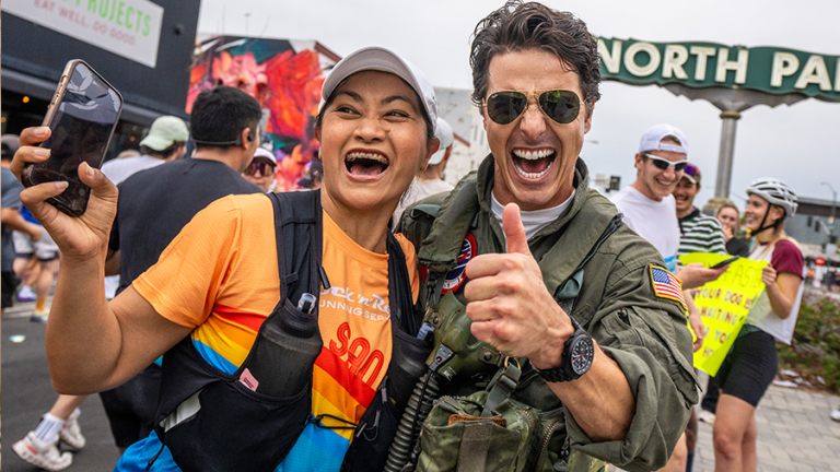 Runner with Tom Cruise lookalike at Run Rock'n'Roll San Diego