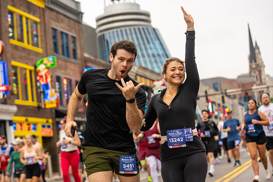 Two happy runners at Broadway at Run Rock'n'Roll Nashville