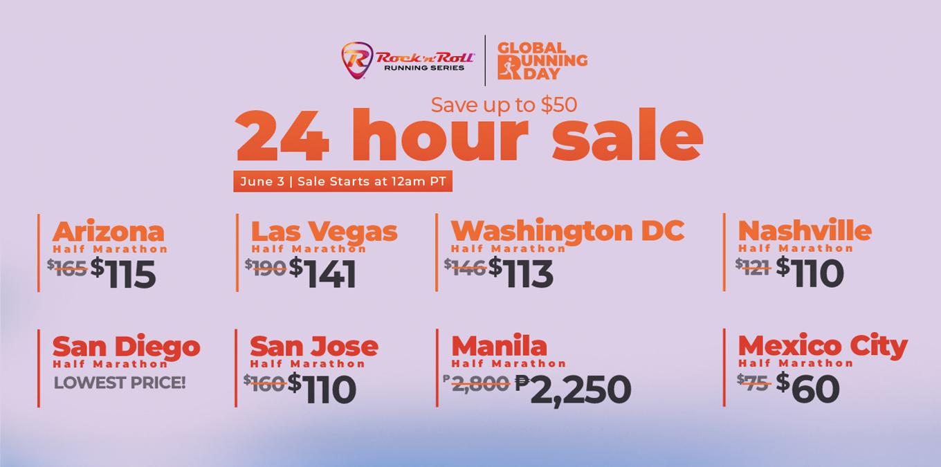 24 hour sale prices overview of Rock'n'Roll running events