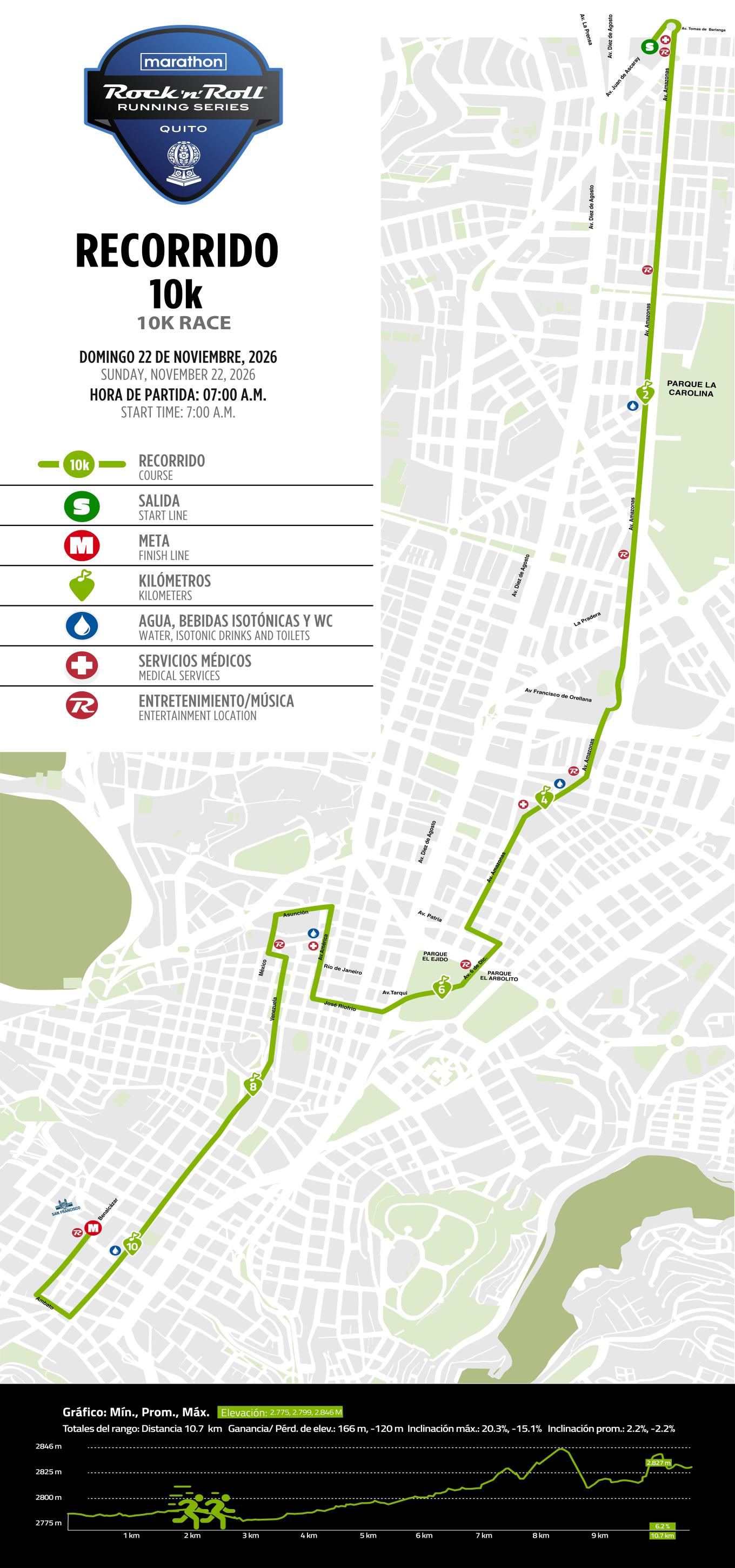 Rock 'n' Roll Quito offers 2 distances for your running pleasure: 10k and 21k.
